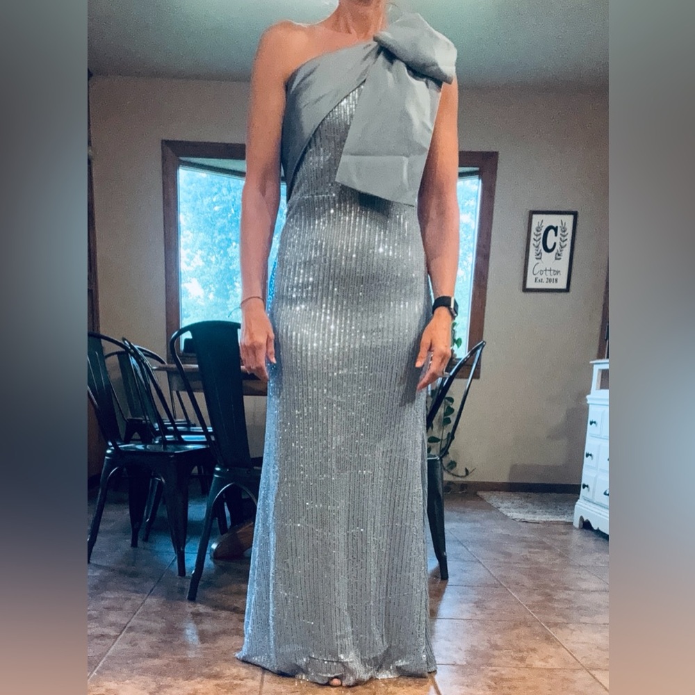 Elegant Blue One-Shoulder Sequin Dress Dusty Blue